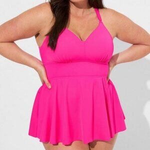 NWT Torrid Cross Strap Tankini Swim Top Pink Glo Neon DD/F